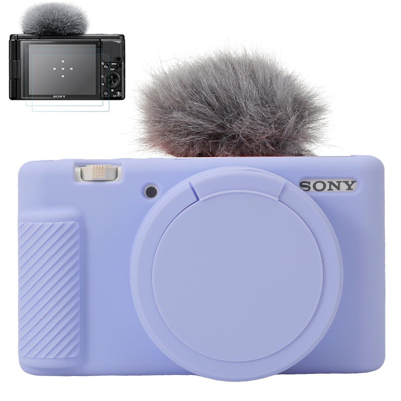Pocoukate Camera Case for Sony ZV-1  ZV1 Camera Case Digital Camera Anti-Scratch Slim Fit Soft DSLR Camera Sleeve with Tempered Glass Protective Screen Protector for Sony ZV-1 - Lilac - Image 1